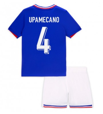 France Dayot Upamecano #4 Replica Home Stadium Kit for Kids Euro 2024 Short Sleeve (+ pants)